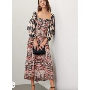 MARIA‎ CHER Dress Womens X Large Pink Red Printed Junin Naibi Southwest Western